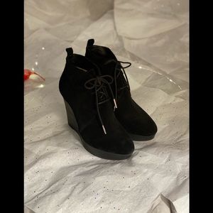 Michael Kors Black Suede Wedge Booties Size 8